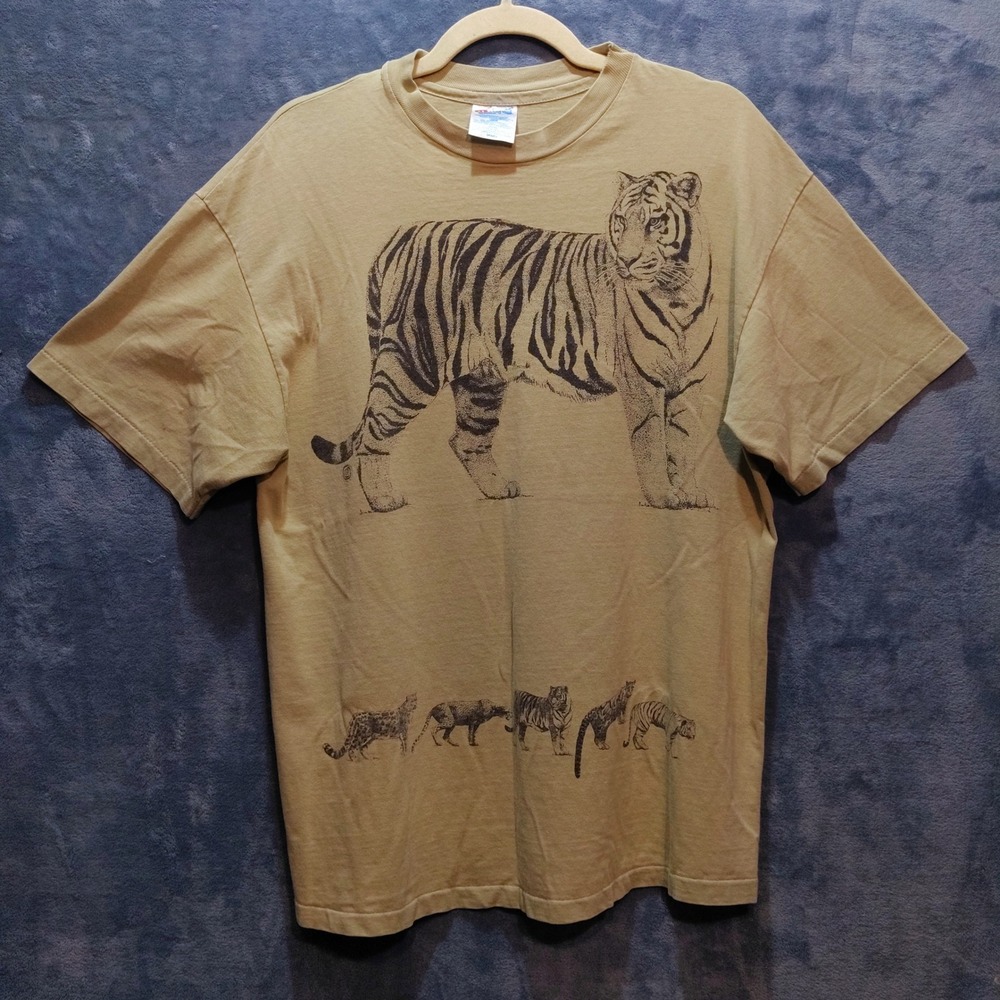 Vintage Hanes Beefy-T San Diego Zoo Tiger Graphic T-Shirt Tan Single Stitch L